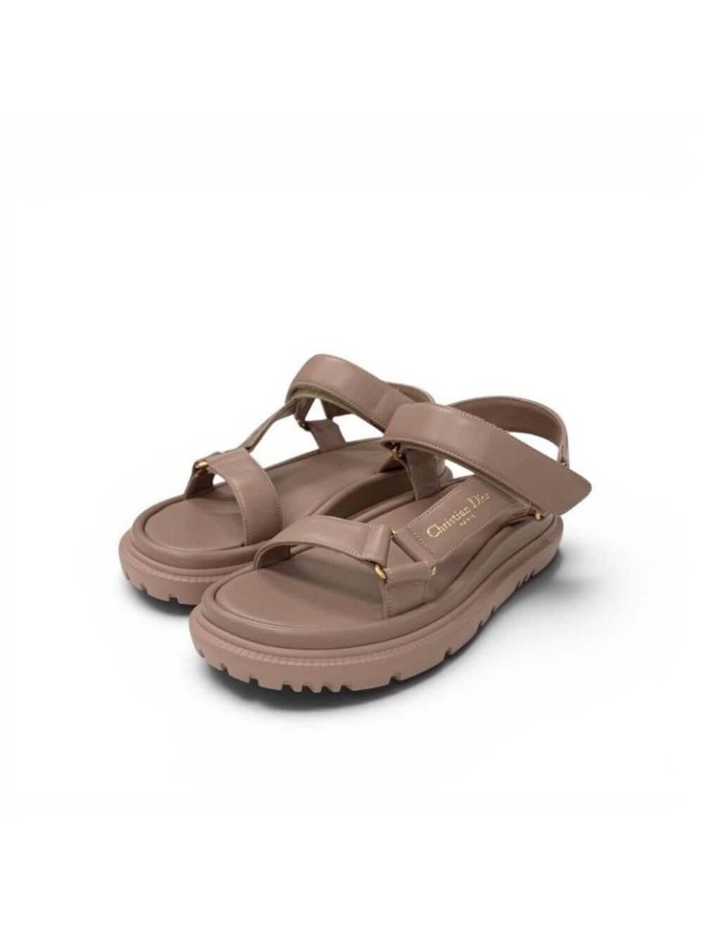 Dior D-wave Sandals Leather Pink Logo Velcro Strap